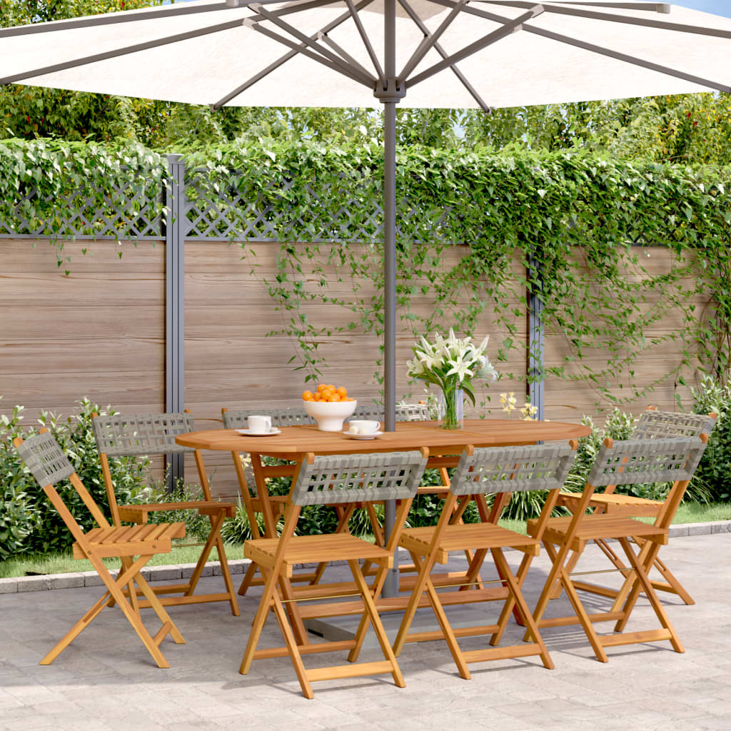 Garden Chair | Set of 8 | Grey | Solid Acacia wood | Standard