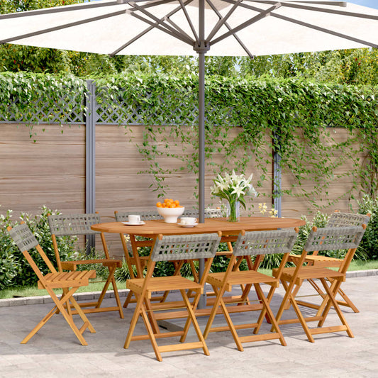 Garden Chair | Set of 8 | Grey | Solid Acacia wood | Standard