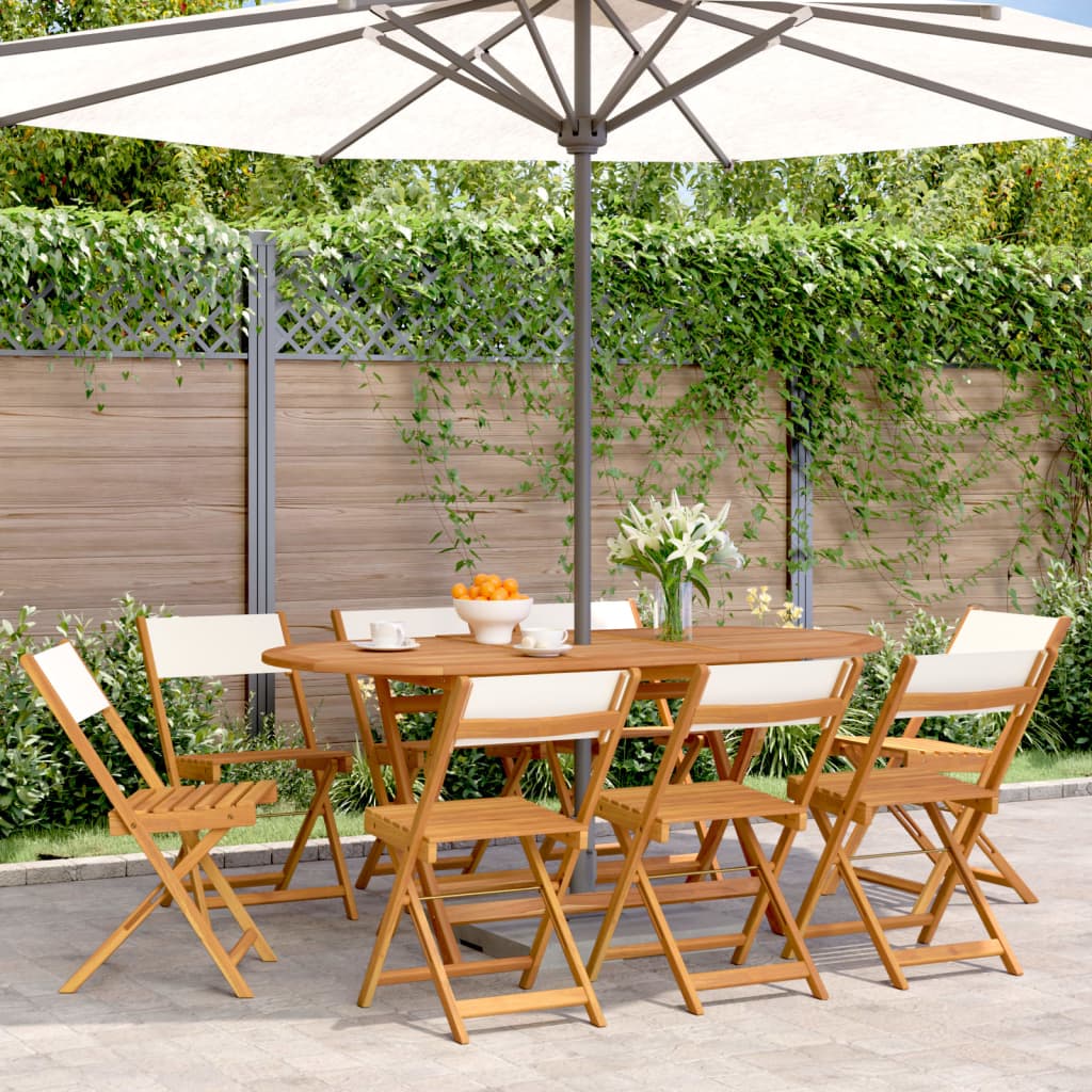 Garden Chair | Set of 8 | Cream White | Solid Acacia Wood | Standard