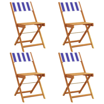 Folding Garden Chairs 4 pcs Blue and White Fabric and Solid Wood
