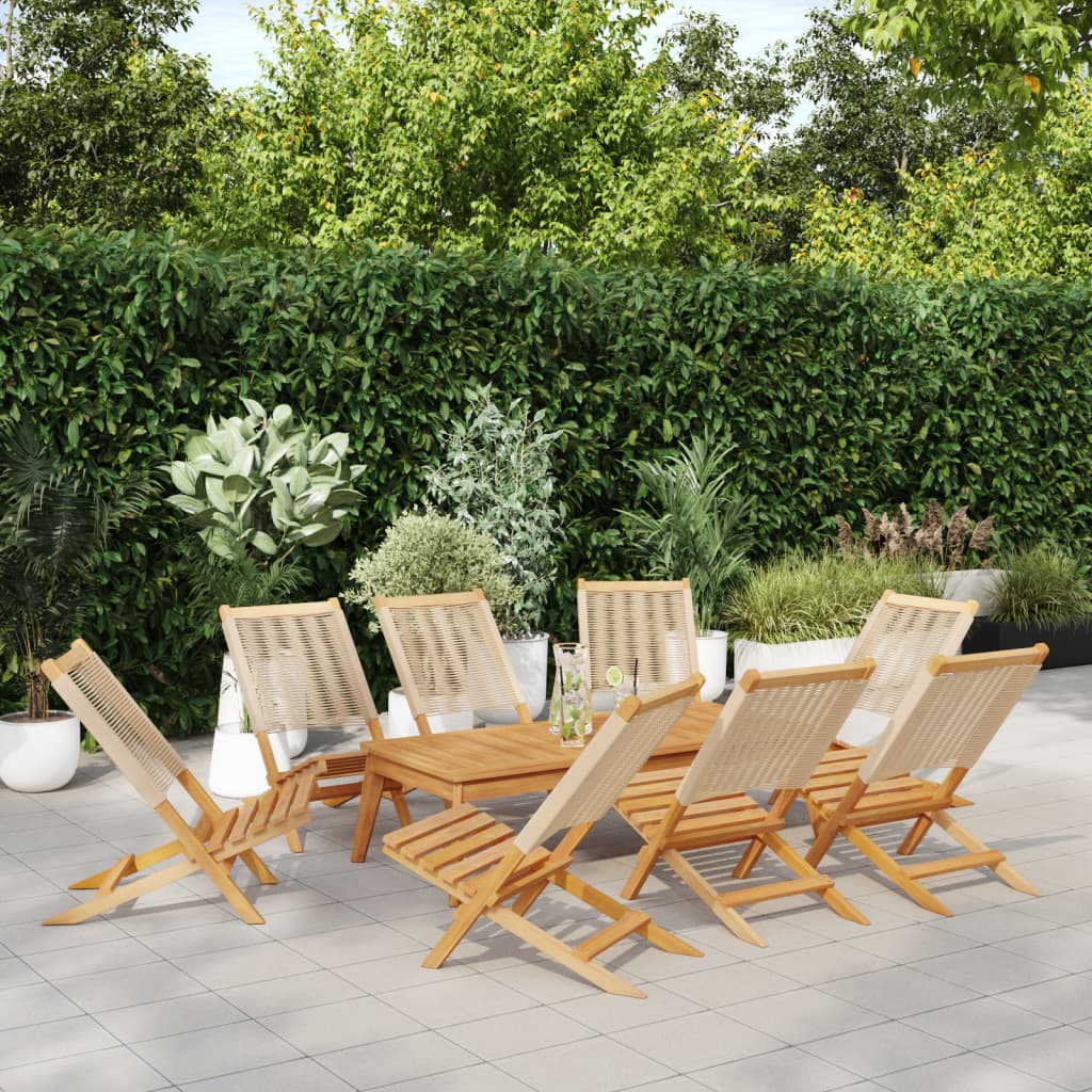 Folding Garden Chairs 8 pcs Beige Solid Wood Acacia