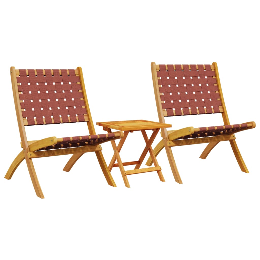 Folding Chairs 2 pcs with Table Red Solid Wood