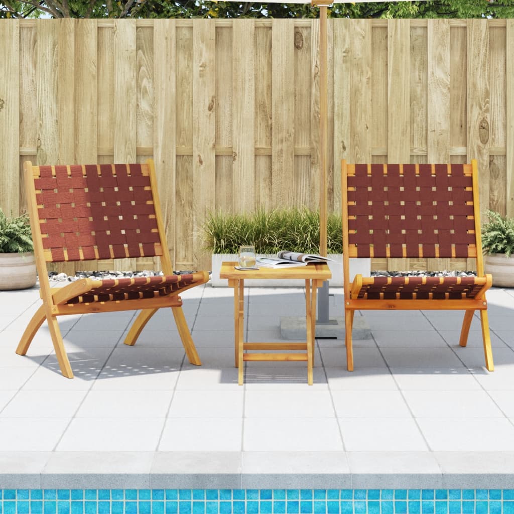 Folding Chairs 2 pcs with Table Red Solid Wood