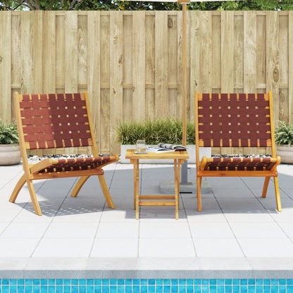 Folding Chairs 2 pcs with Table Red Solid Wood