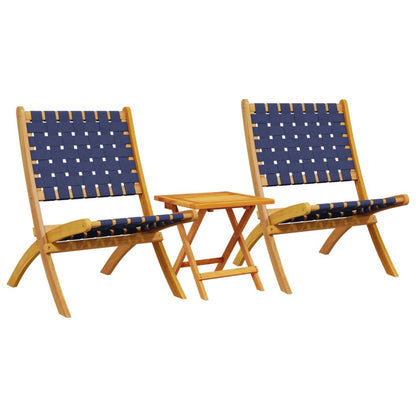 Folding Chairs 2 pcs with Table Dark Blue Solid Wood