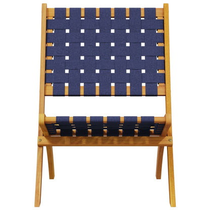 Folding Chairs 2 pcs with Table Dark Blue Solid Wood