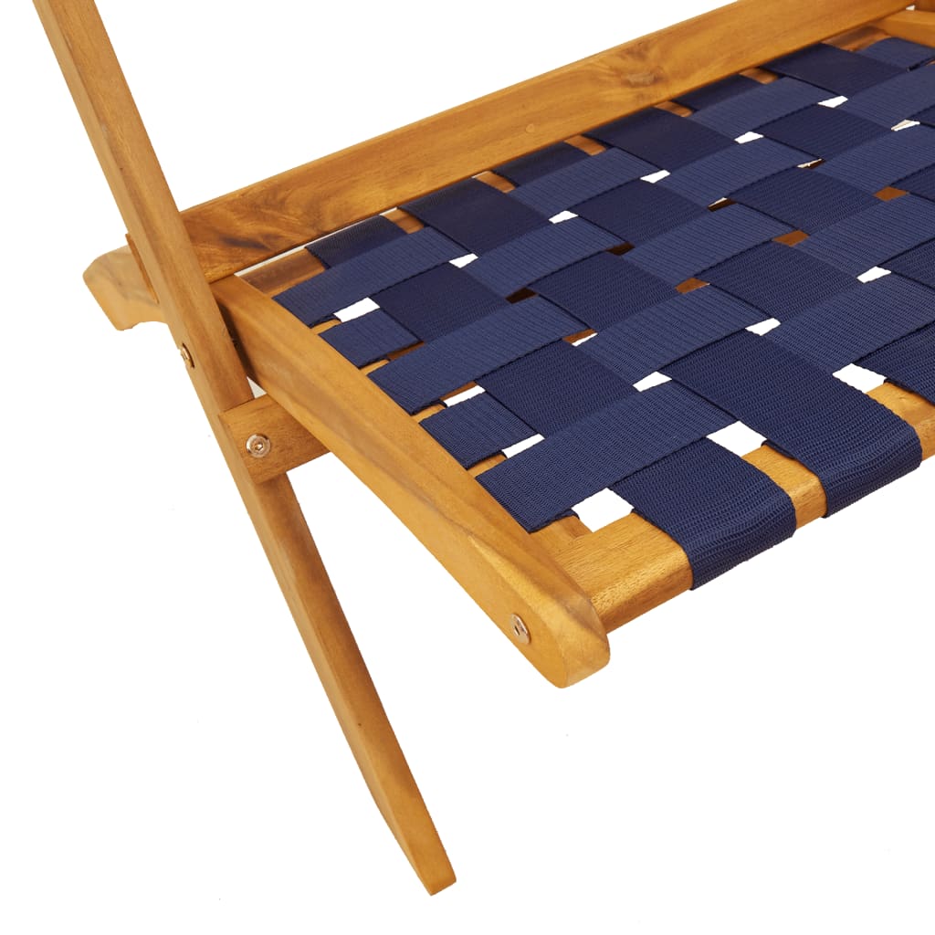 Folding Chairs 2 pcs with Table Dark Blue Solid Wood