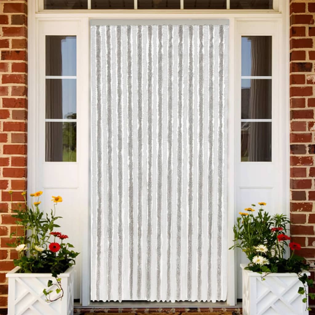 Fly Curtain Light Grey and White 118x220 cm Chenille