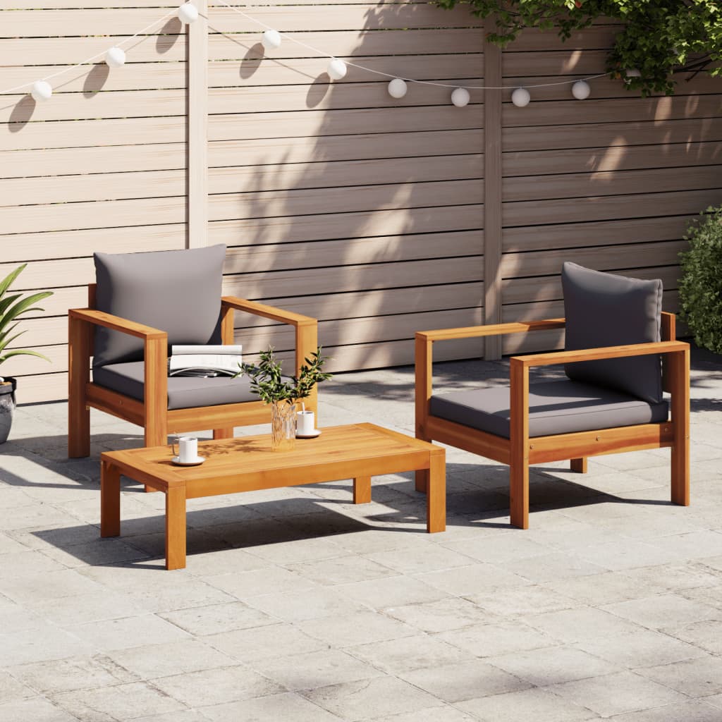 3 Piece Garden Sofa Set with Cushions Solid Wood Acacia