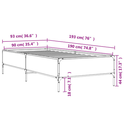 Bed Frame without Mattress Grey Sonoma 90x190 cm Single