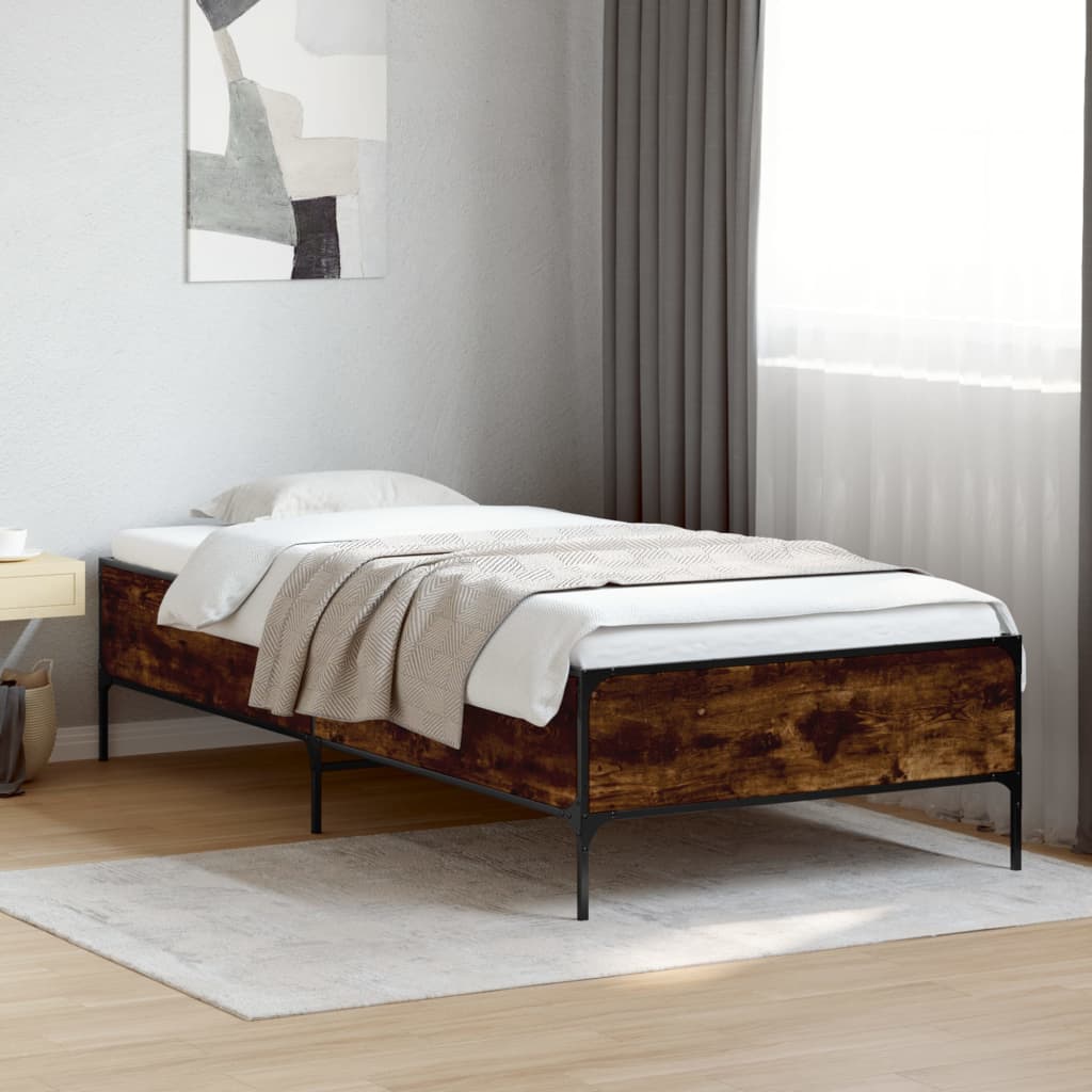 Bed Frame without Mattress Smoked Oak 75x190 cm