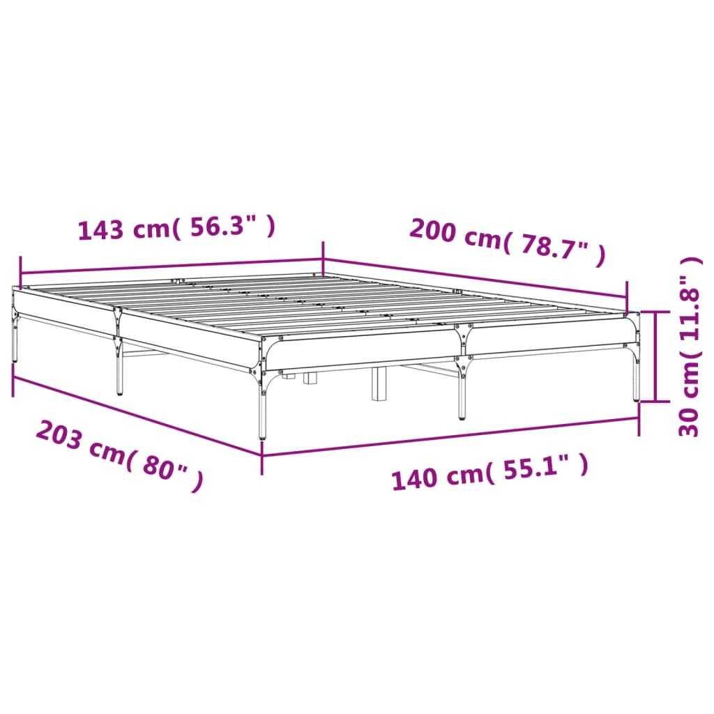 Bed Frame without Mattress Smoked Oak 140x200 cm