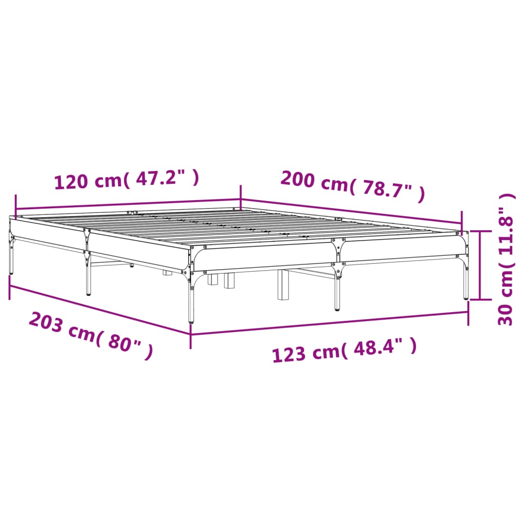 Bed Frame without Mattress Brown Oak 120x200 cm