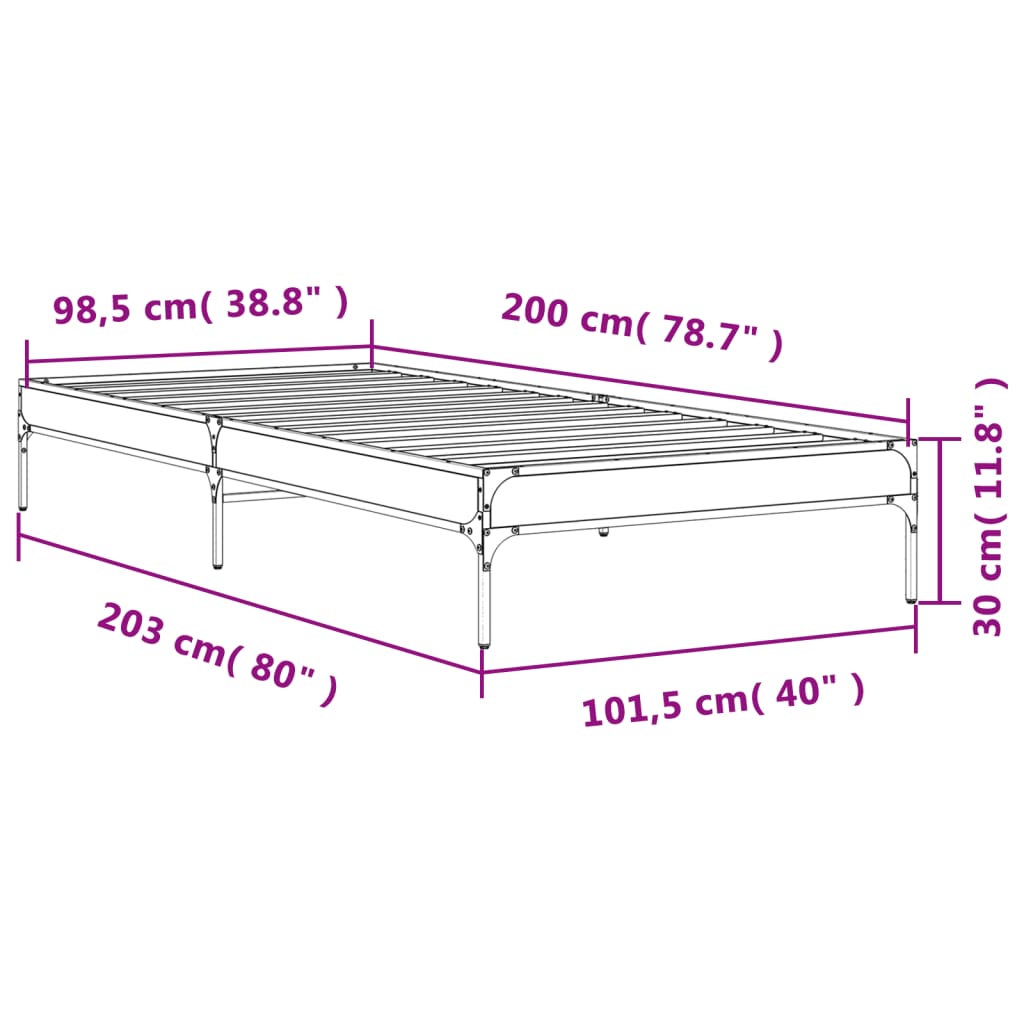 Bed Frame without Mattress Grey Sonoma 100x200 cm