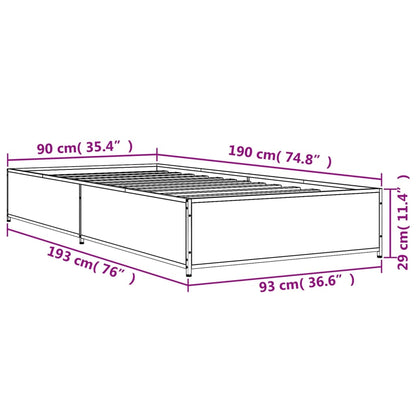 Bed Frame without Mattress Grey Sonoma 90x190 cm Single