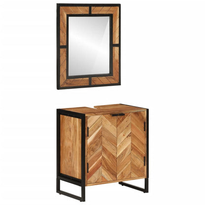 2 Piece Bathroom Furniture Set Iron and Solid Wood Acacia
