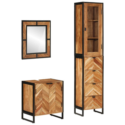 3 Piece Bathroom Furniture Set Iron and Solid Wood Acacia