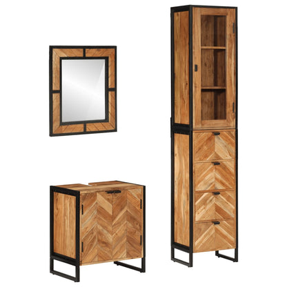 3 Piece Bathroom Furniture Set Iron and Solid Wood Acacia