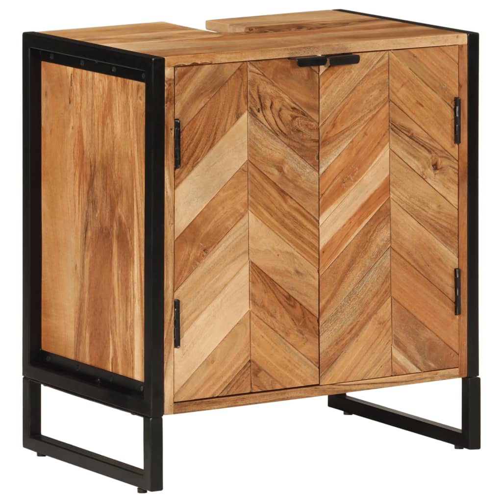 3 Piece Bathroom Furniture Set Iron and Solid Wood Acacia
