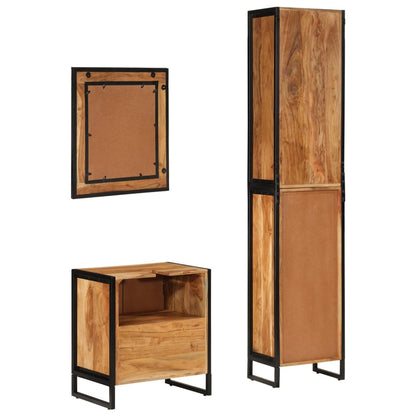 3 Piece Bathroom Furniture Set Iron and Solid Wood Acacia