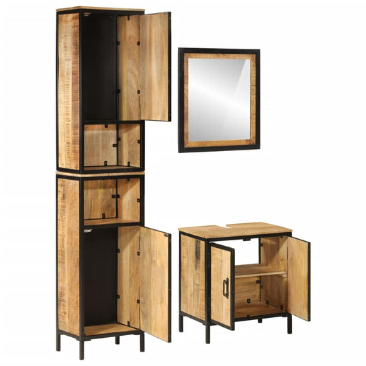 3 Piece Bathroom Furniture Set Iron and Solid Wood Mango