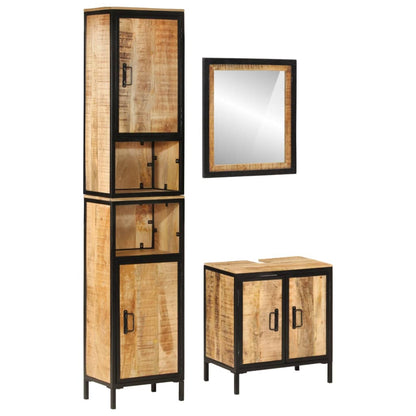 3 Piece Bathroom Furniture Set Iron and Solid Wood Mango