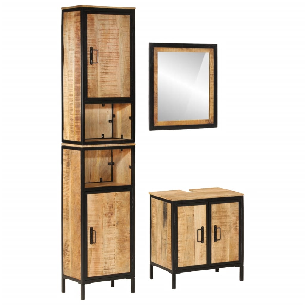 3 Piece Bathroom Furniture Set Iron and Solid Wood Mango