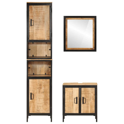 3 Piece Bathroom Furniture Set Iron and Solid Wood Mango