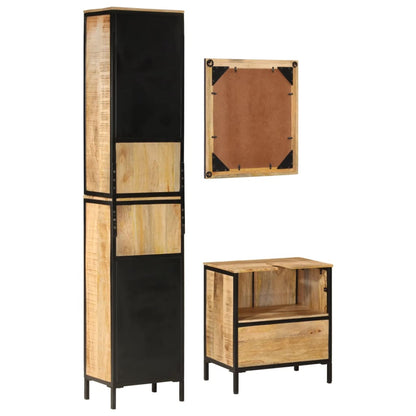 3 Piece Bathroom Furniture Set Iron and Solid Wood Mango