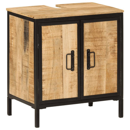 3 Piece Bathroom Furniture Set Iron and Solid Wood Mango