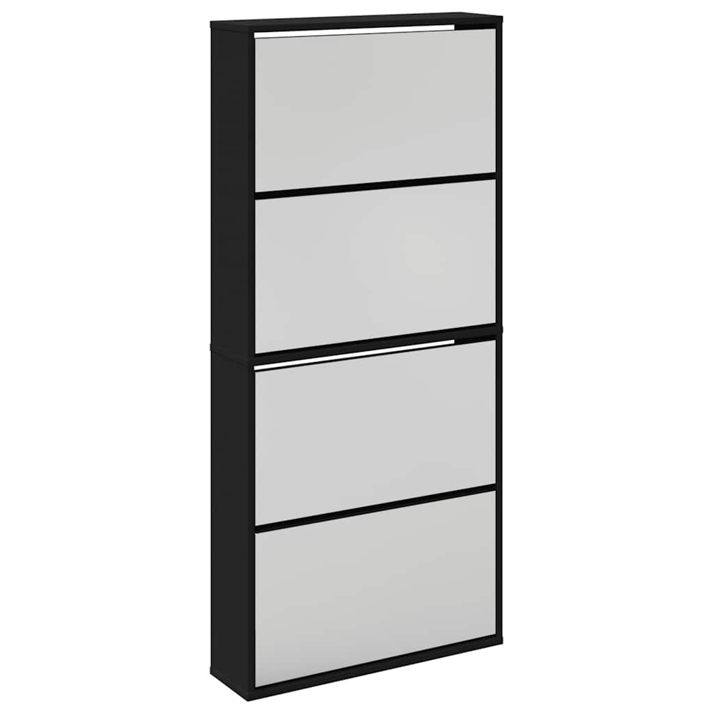 Shoe Cabinet with Mirror 4-Layer Black 63x17x134 cm