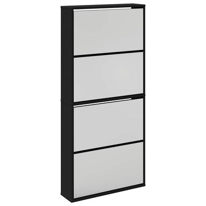 Shoe Cabinet with Mirror 4-Layer Black 63x17x134 cm