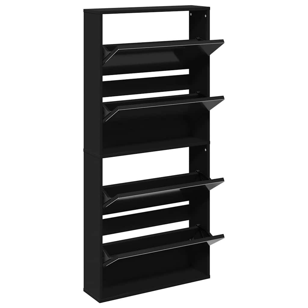 Shoe Cabinet with Mirror 4-Layer Black 63x17x134 cm
