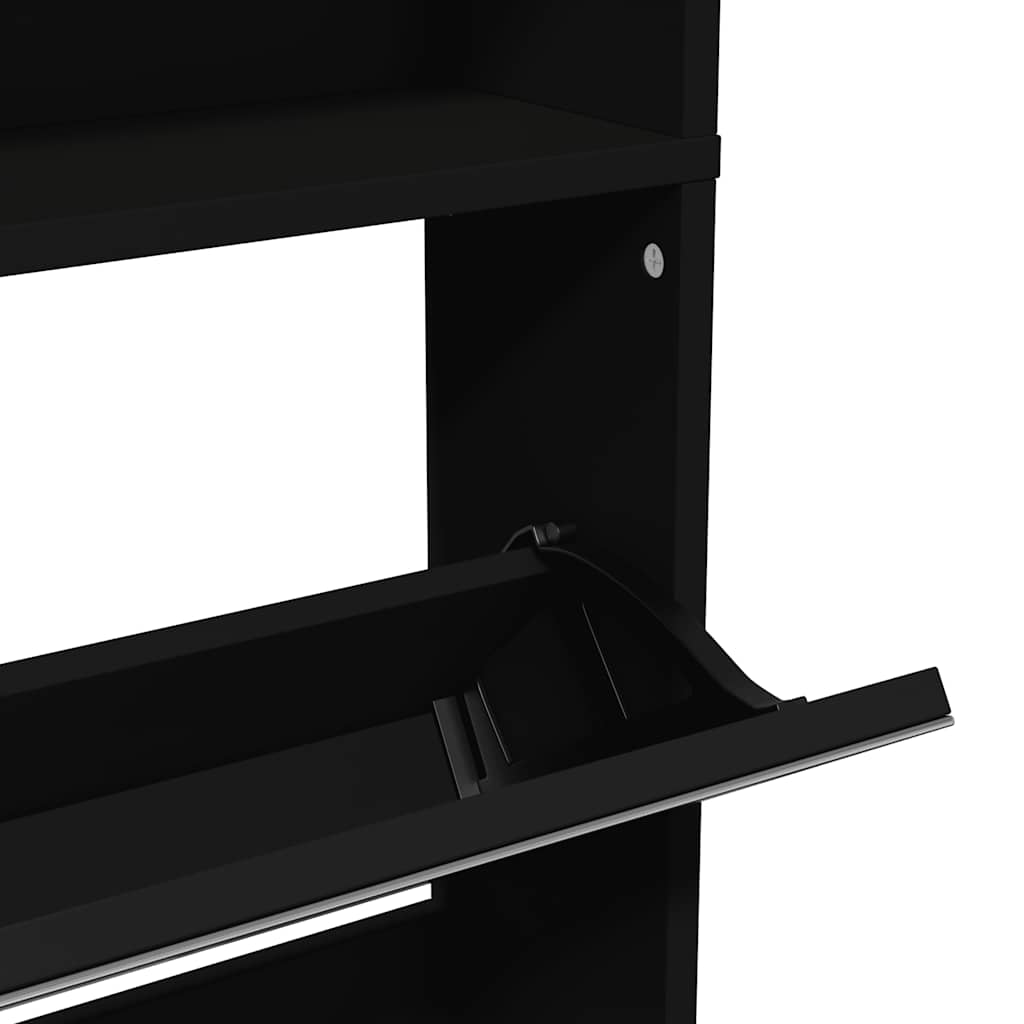 Shoe Cabinet with Mirror 4-Layer Black 63x17x134 cm