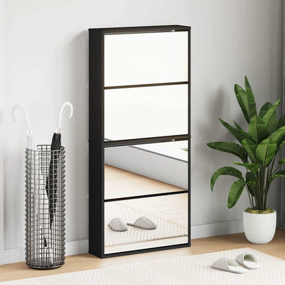 Shoe Cabinet with Mirror 4-Layer Black 63x17x134 cm