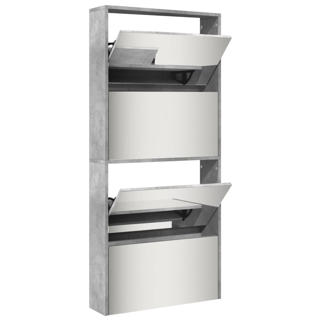 Shoe Cabinet with Mirror 4-Layer Concrete Grey 63x17x134 cm