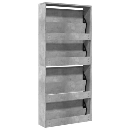 Shoe Cabinet with Mirror 4-Layer Concrete Grey 63x17x134 cm