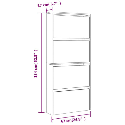 Shoe Cabinet with Mirror 4-Layer Concrete Grey 63x17x134 cm