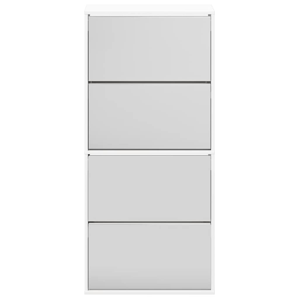 Shoe Cabinet with Mirror 4-Layer High Gloss White 63x17x134 cm