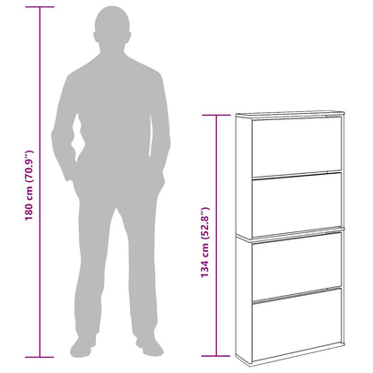 Shoe Cabinet with Mirror 4-Layer High Gloss White 63x17x134 cm