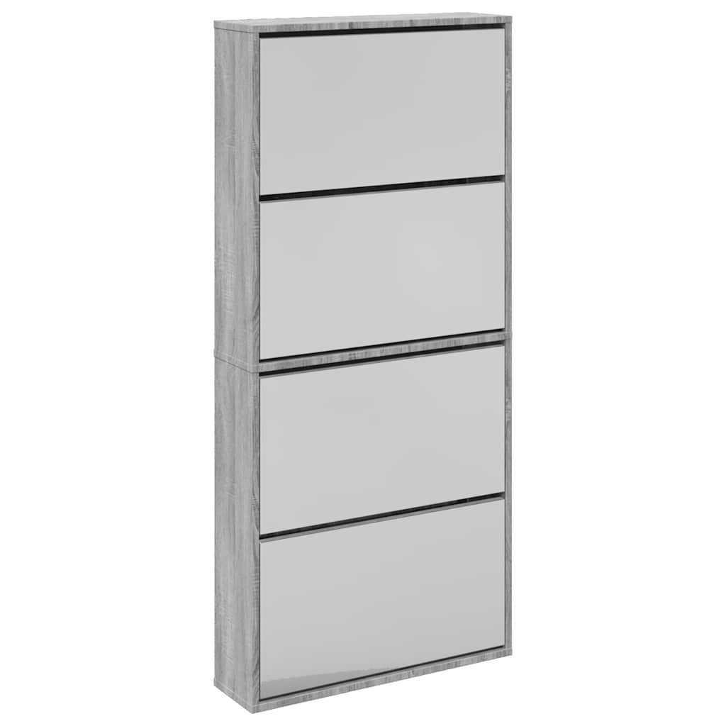 Shoe Cabinet with Mirror 4-Layer Grey Sonoma 63x17x134 cm