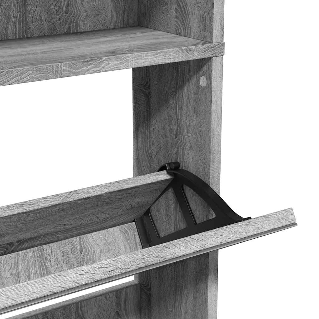 Shoe Cabinet with Mirror 4-Layer Grey Sonoma 63x17x134 cm