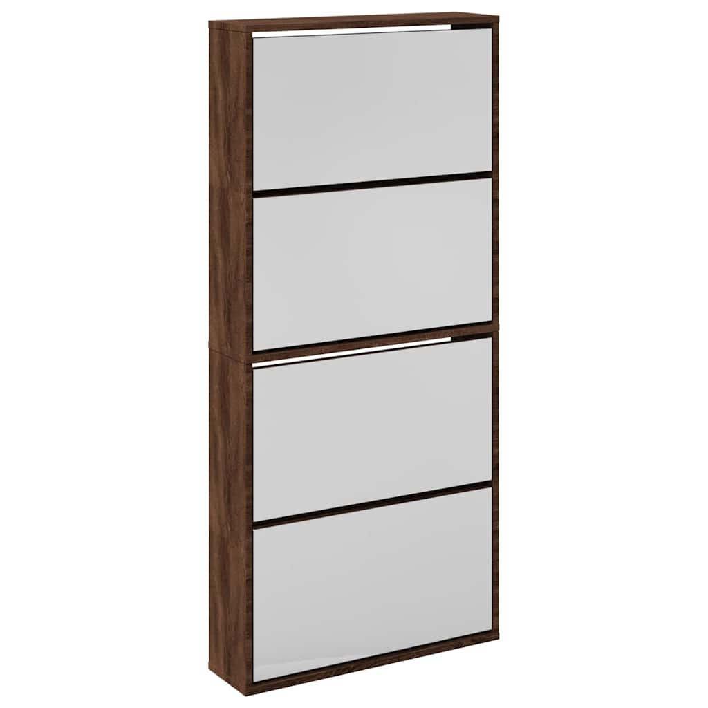 Shoe Cabinet with Mirror 4-Layer Brown Oak 63x17x134 cm