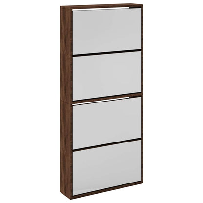 Shoe Cabinet with Mirror 4-Layer Brown Oak 63x17x134 cm