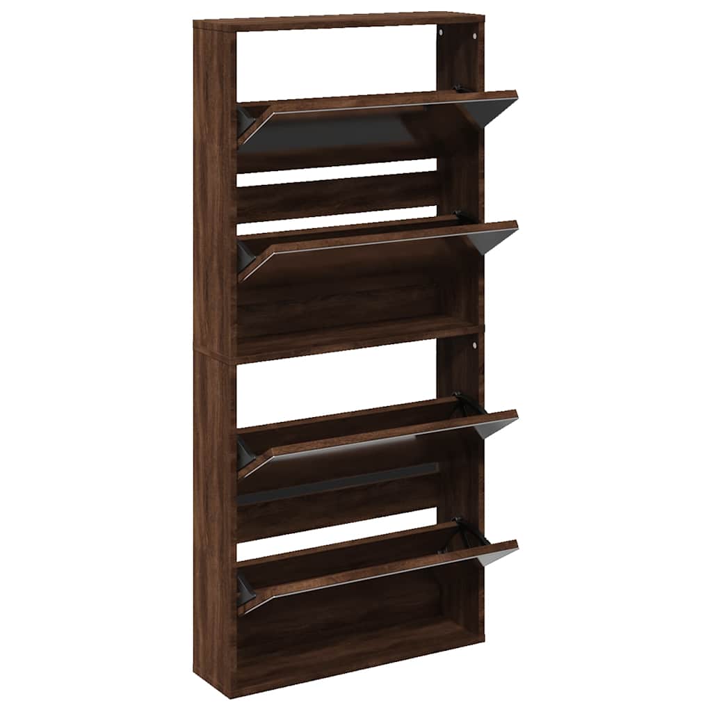 Shoe Cabinet with Mirror 4-Layer Brown Oak 63x17x134 cm