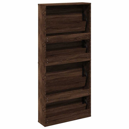 Shoe Cabinet with Mirror 4-Layer Brown Oak 63x17x134 cm