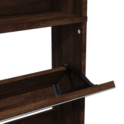 Shoe Cabinet with Mirror 4-Layer Brown Oak 63x17x134 cm