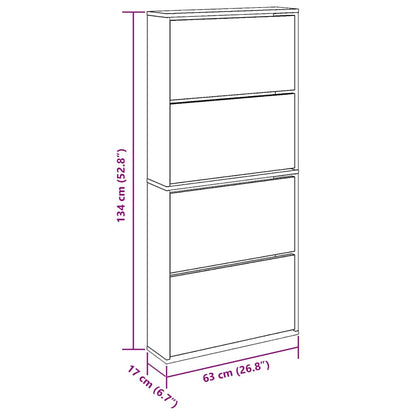 Shoe Cabinet with Mirror 4-Layer Brown Oak 63x17x134 cm