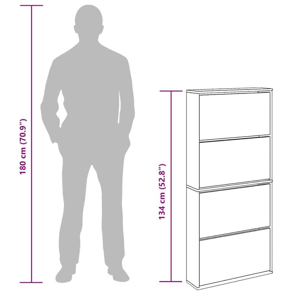 Shoe Cabinet with Mirror 4-Layer Brown Oak 63x17x134 cm