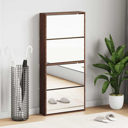 Shoe Cabinet with Mirror 4-Layer Brown Oak 63x17x134 cm